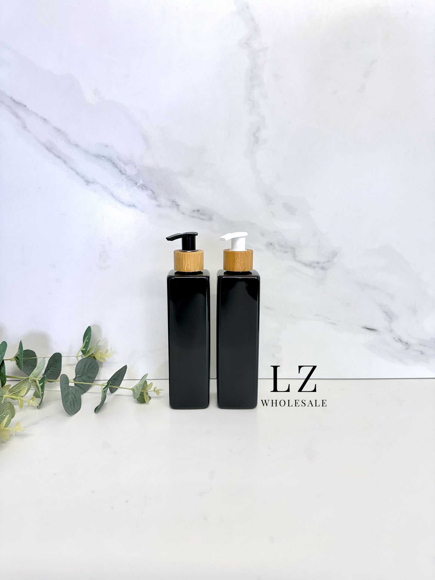 Black Square 250ml Bottle With Bamboo Pump