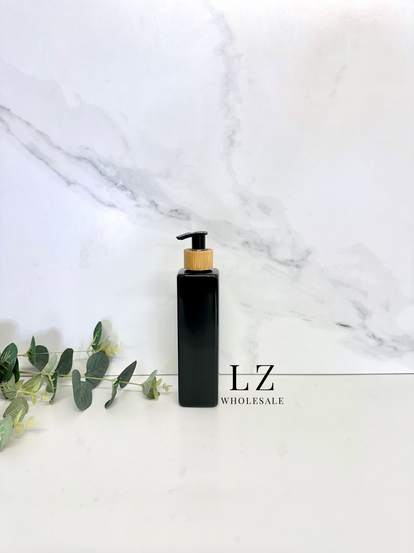 Black Square 250ml Bottle With Bamboo Pump