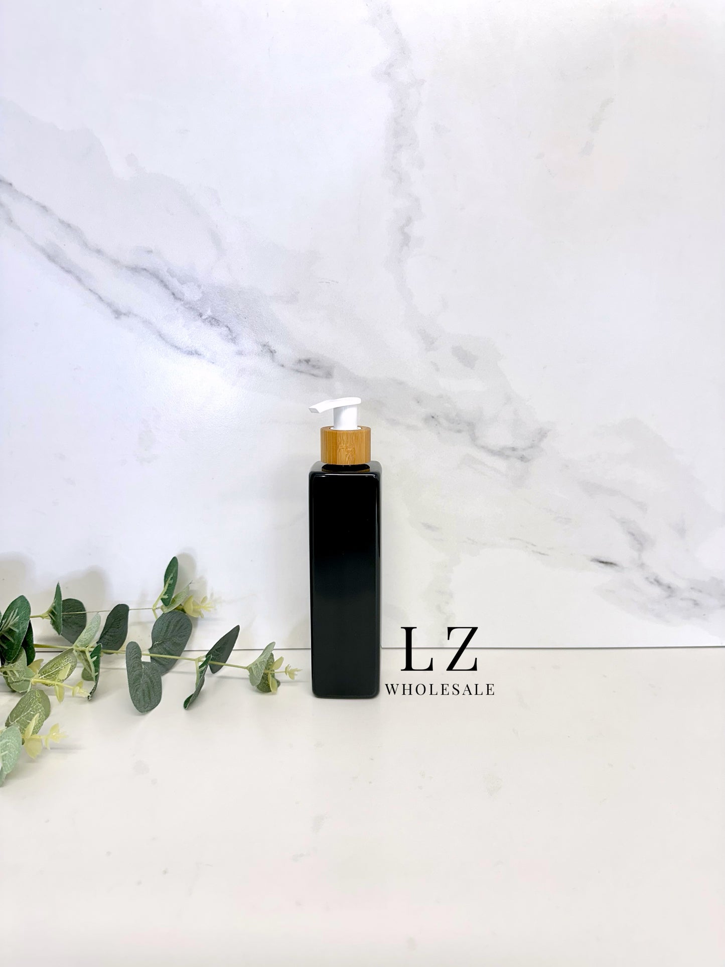 Black Square 250ml Bottle With Bamboo Pump