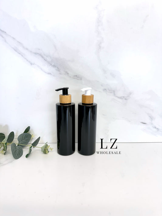 Black Tubular 250ml Bottle With Bamboo Pump
