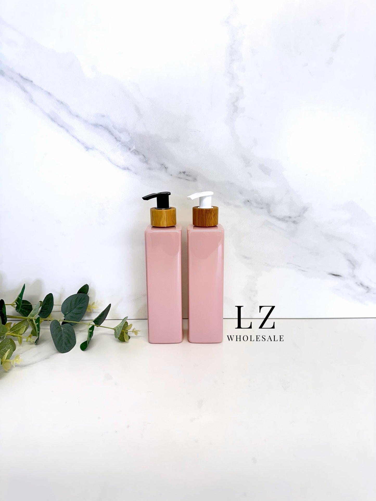 Pink Square 250ml Bottle With Bamboo Pump