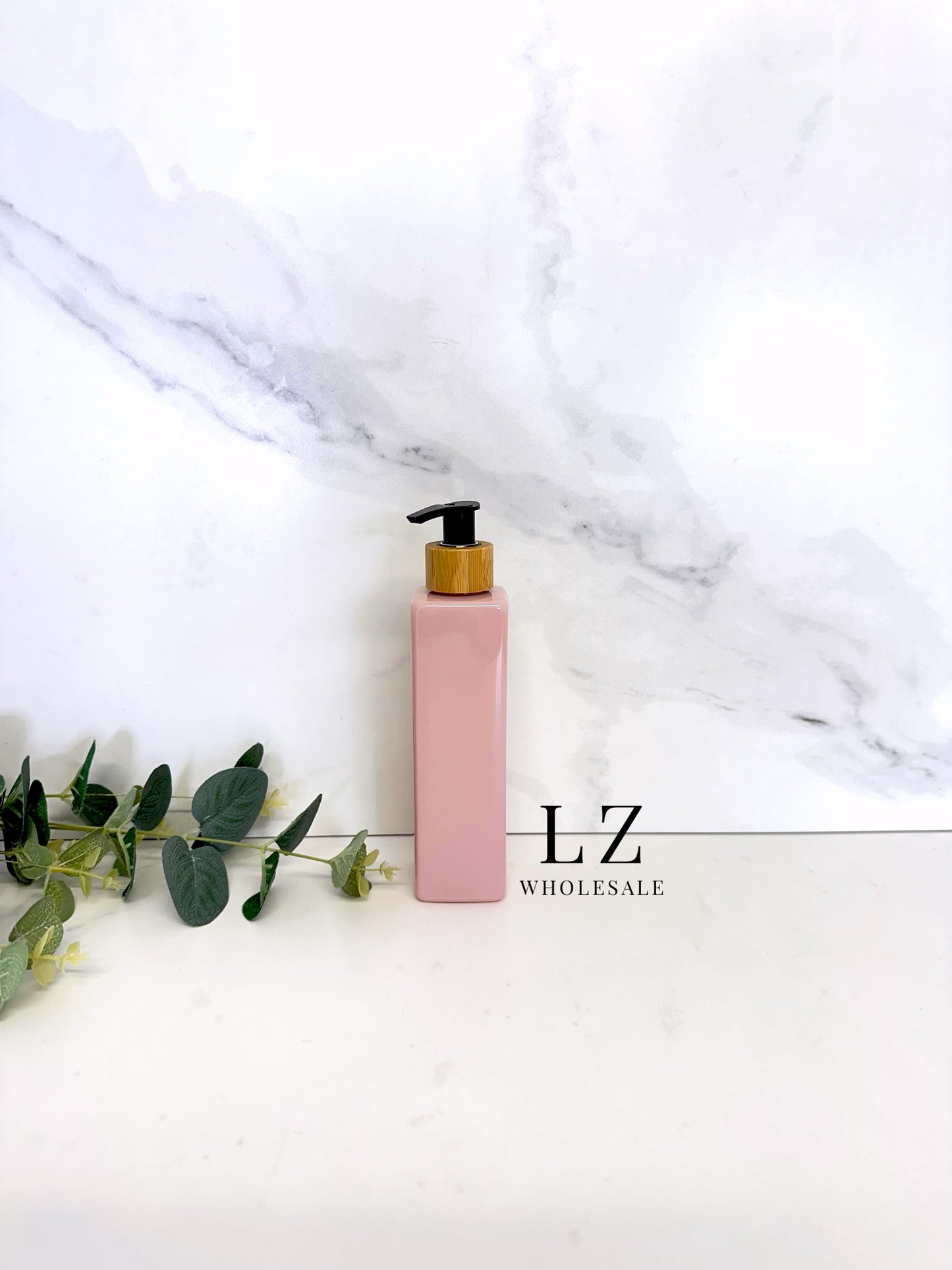 Pink Square 250ml Bottle With Bamboo Pump