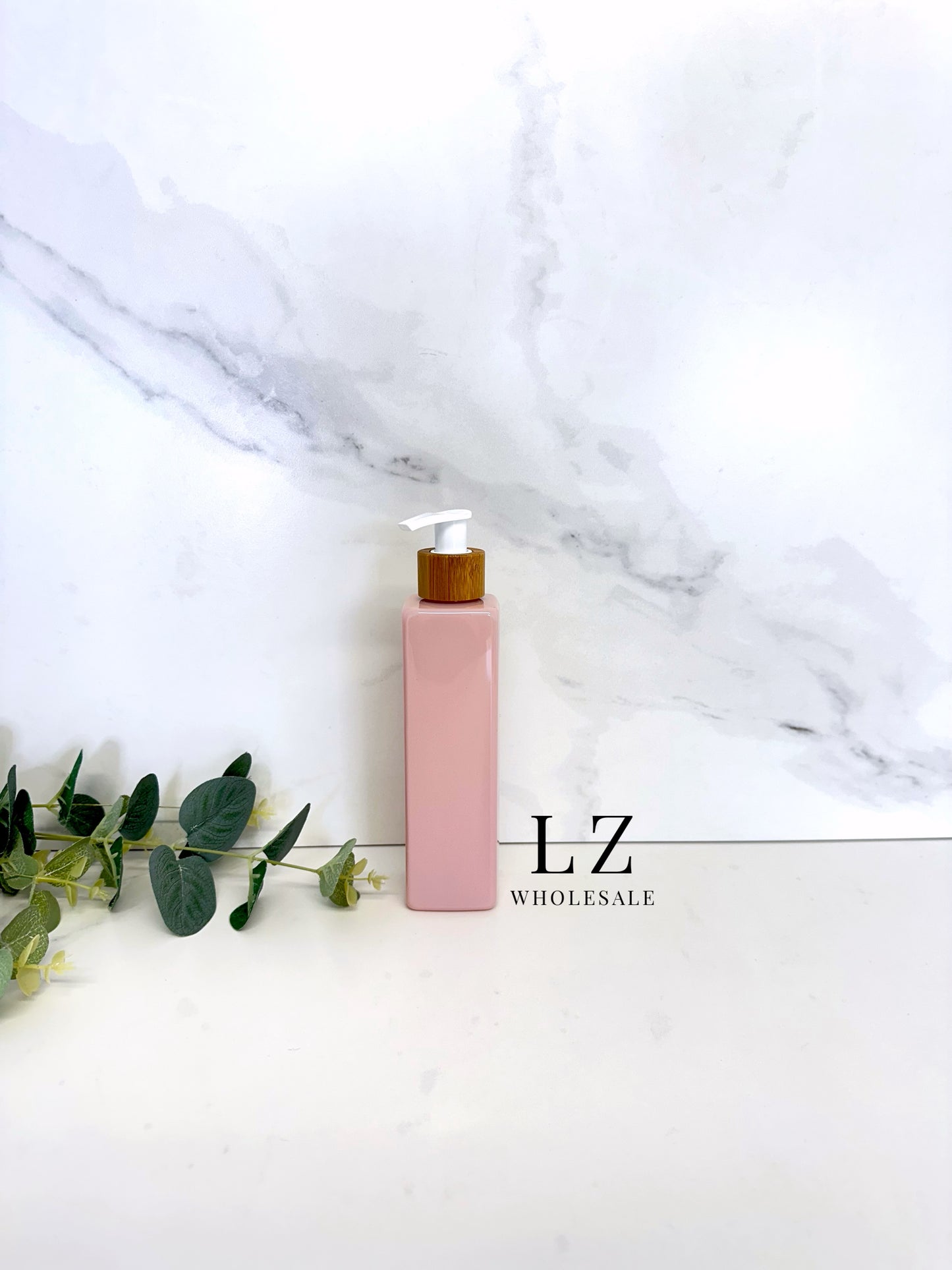 Pink Square 250ml Bottle With Bamboo Pump