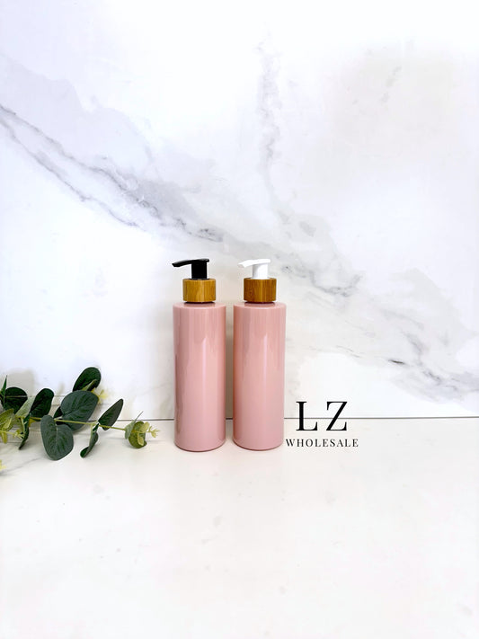 Pink Tubular 250ml Bottle With Bamboo Pump