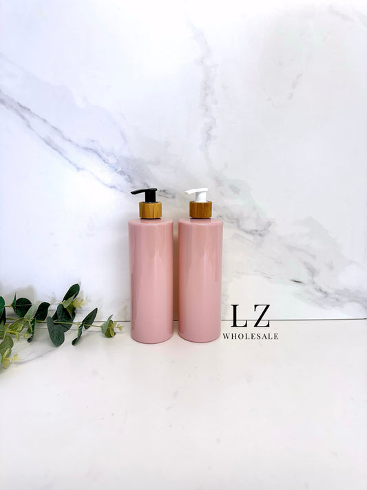 Pink Tubular 500ml Bottle With Bamboo Pump
