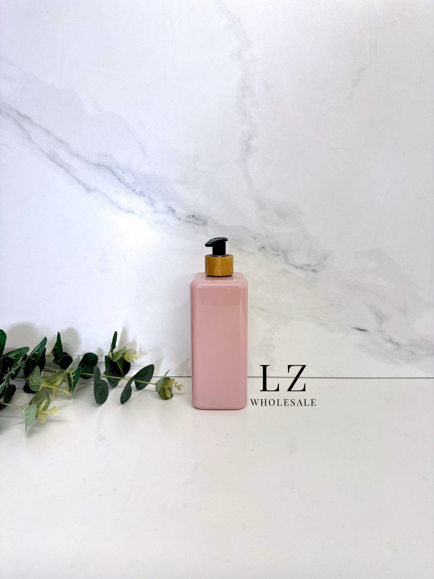 Pink Square 500ml Bottle With Bamboo Pump
