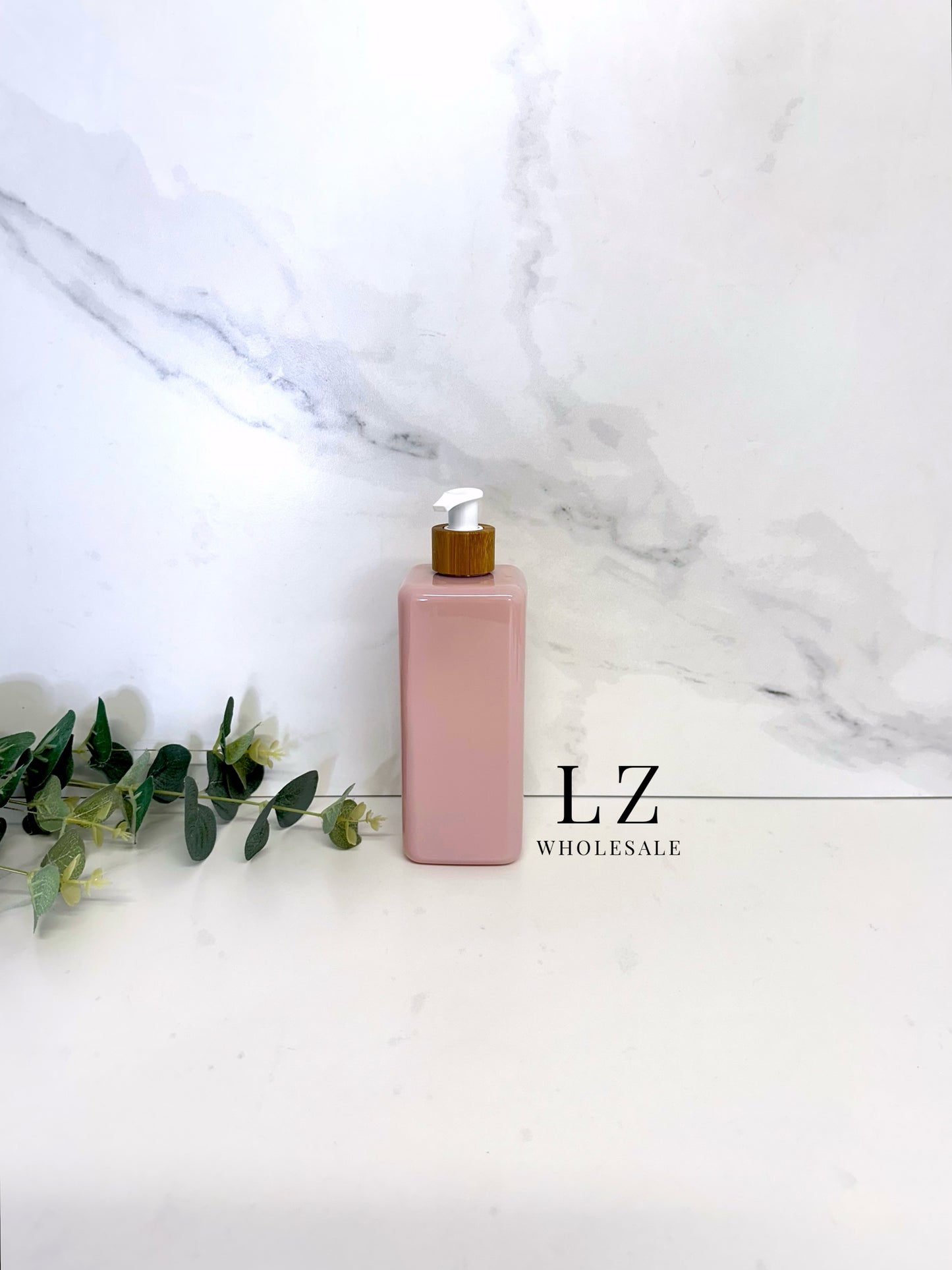 Pink Square 500ml Bottle With Bamboo Pump