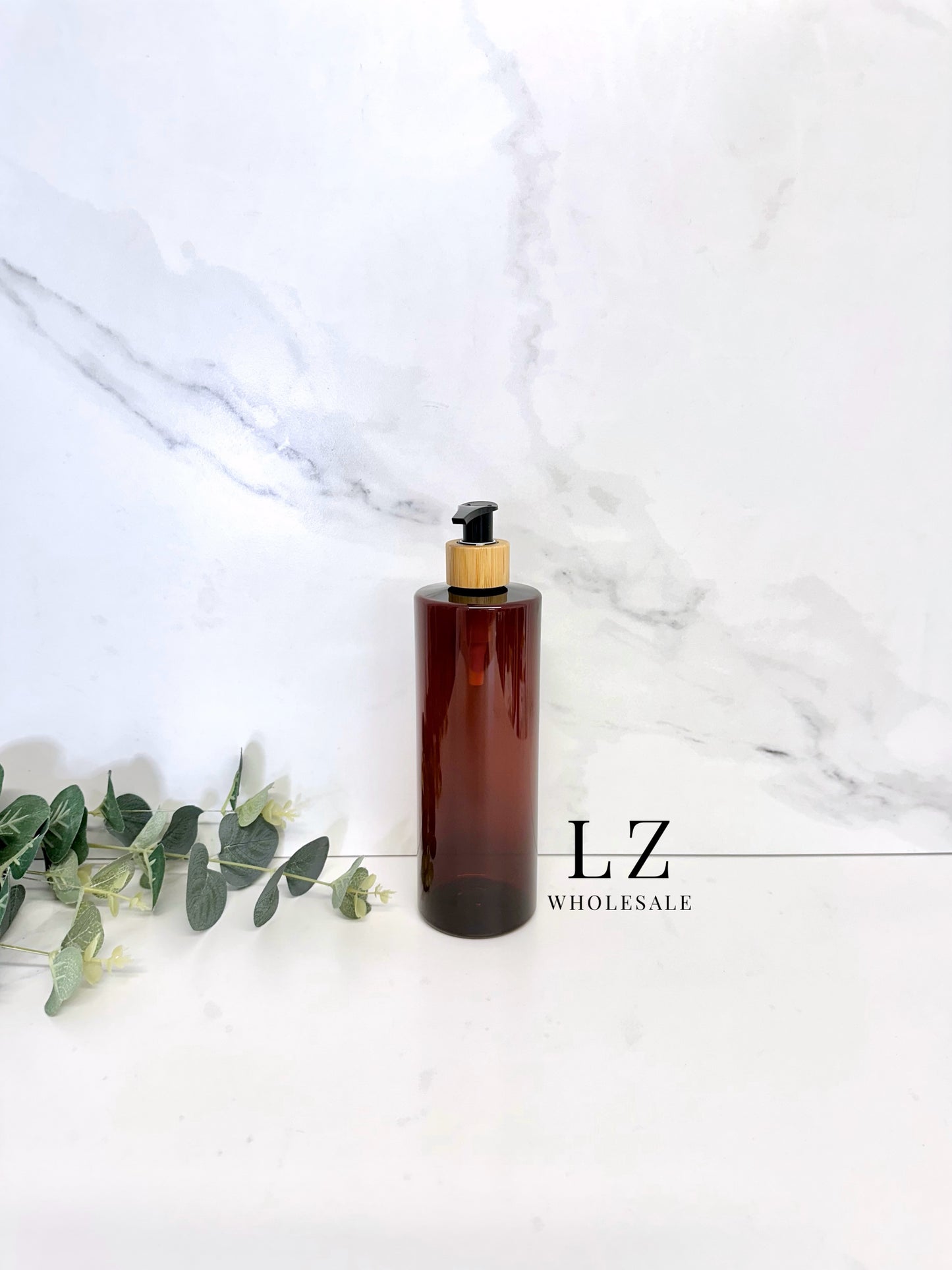 Translucent Amber Tubular 500ml Bottle With Bamboo Pump