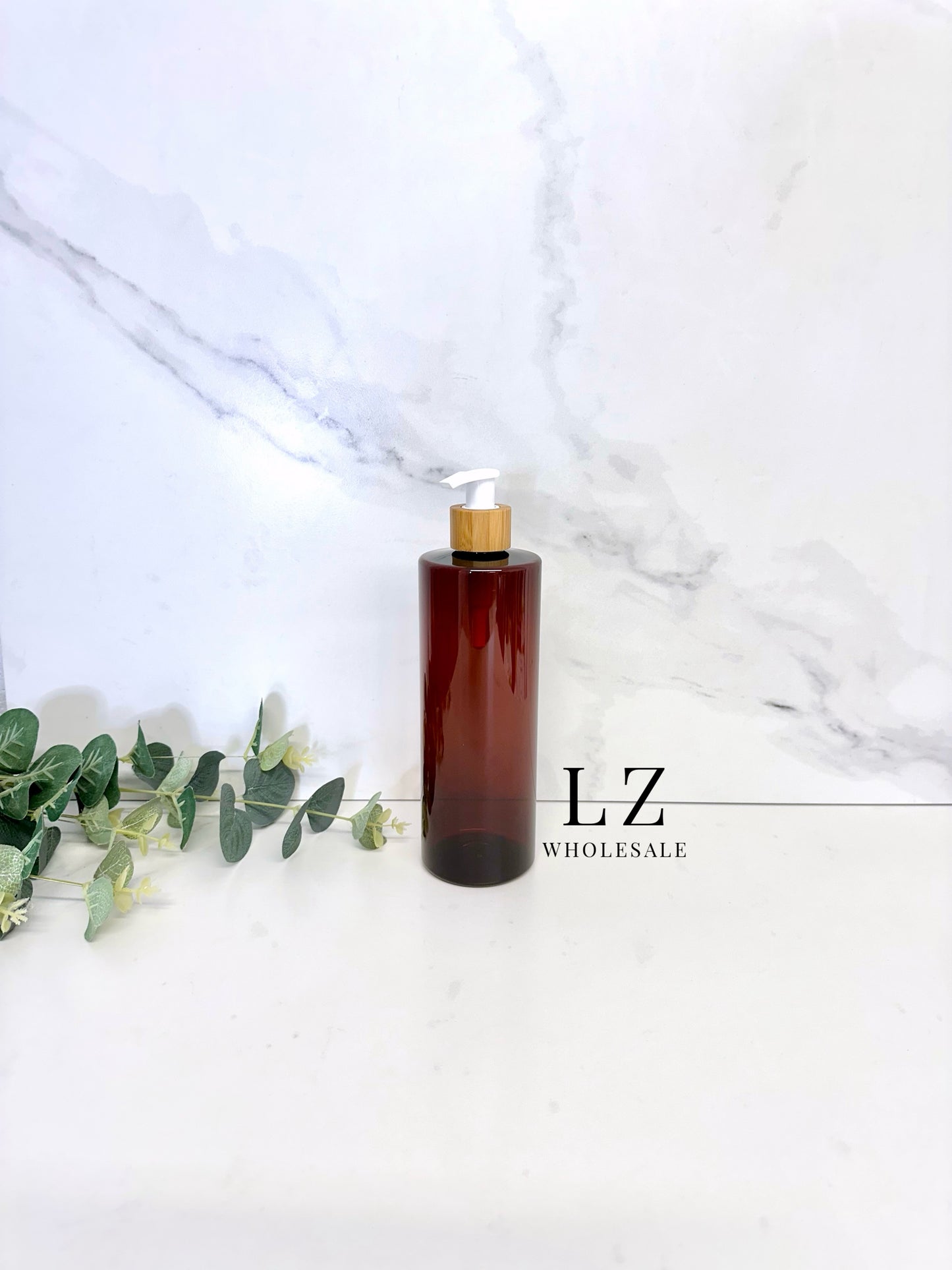 Translucent Amber Tubular 500ml Bottle With Bamboo Pump