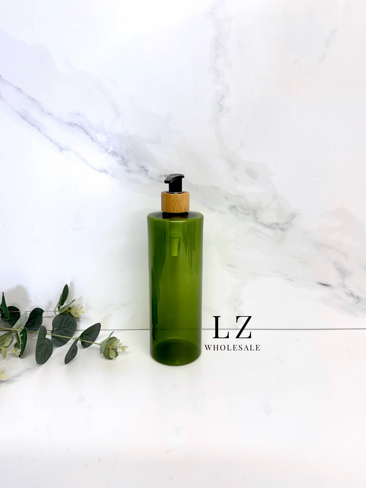 Translucent Green Tubular 500ml Bottle With Bamboo Pump