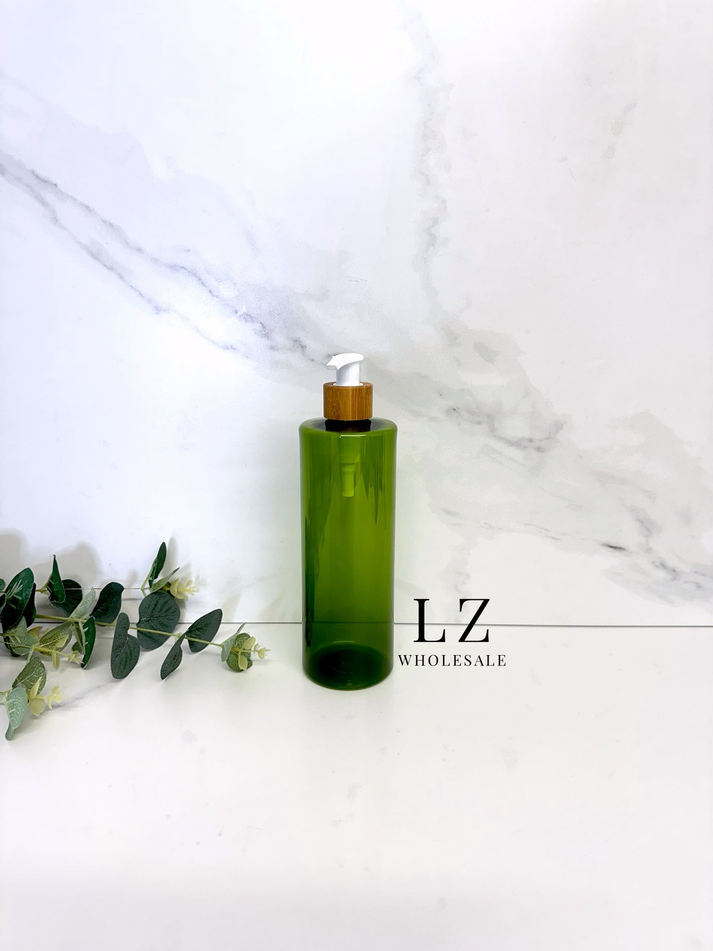 Translucent Green Tubular 500ml Bottle With Bamboo Pump
