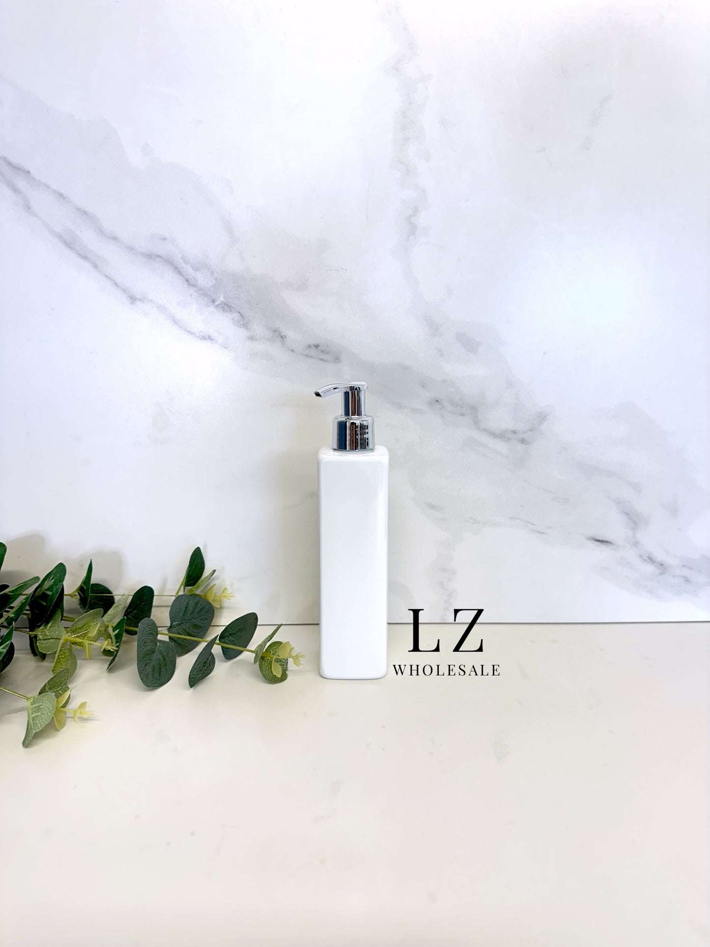 White Square 250ml Bottle With Pump