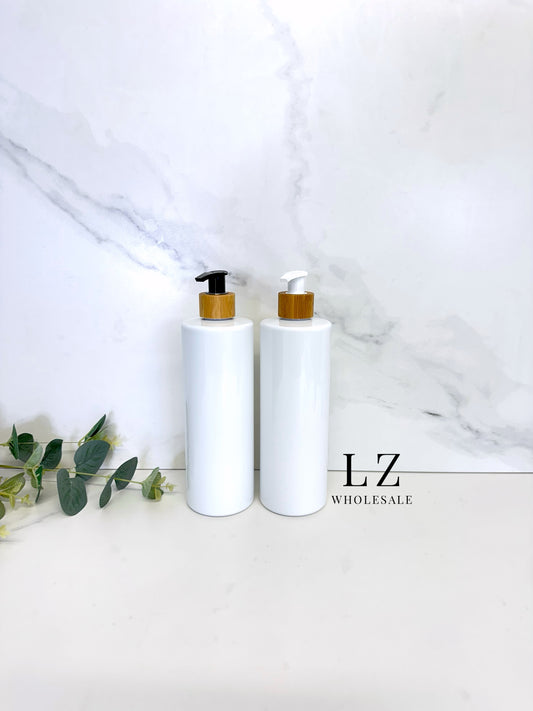 White Tubular 500ml Bottle With Bamboo Pump