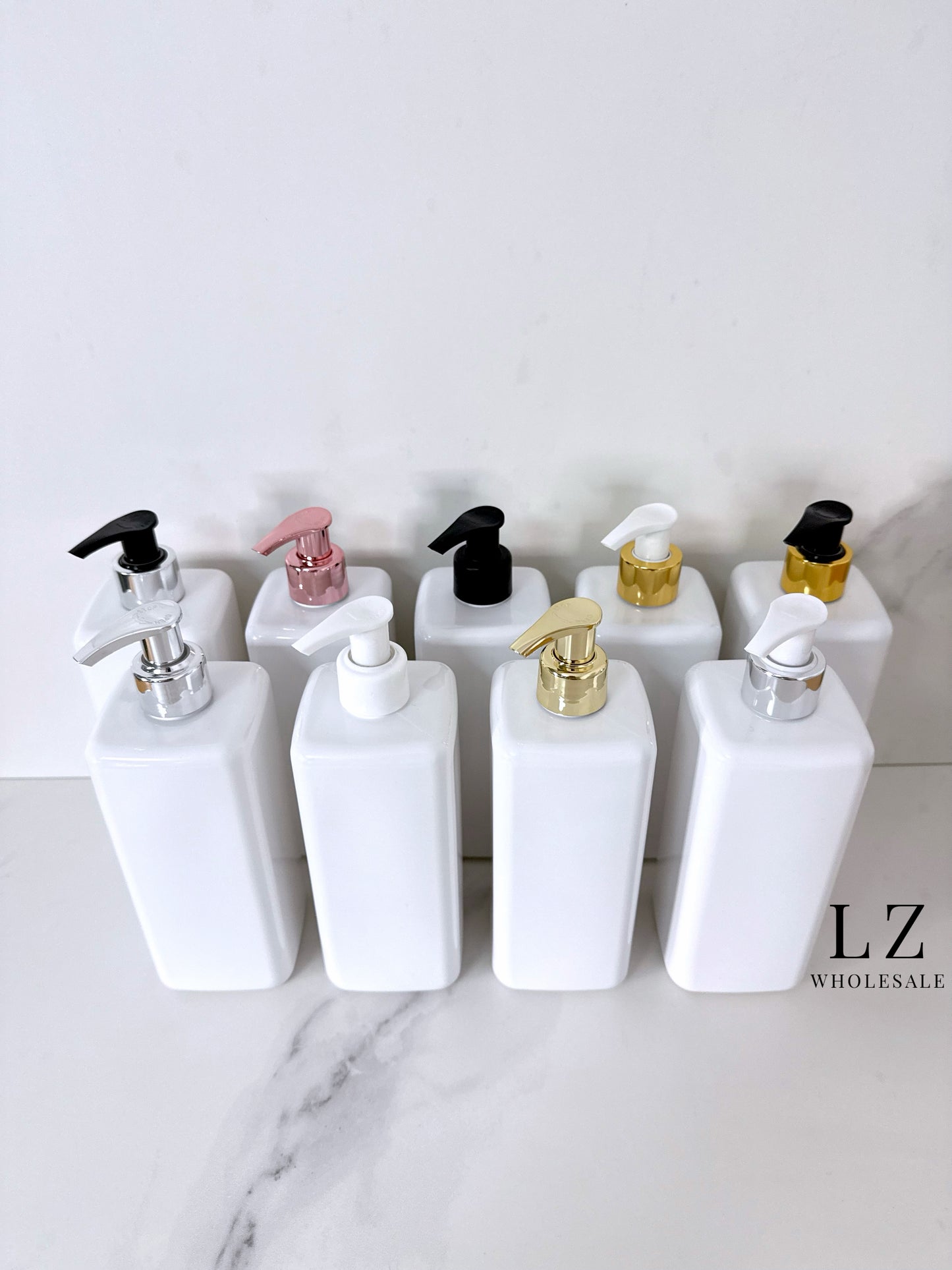 White Square 500ml Bottle With Pump