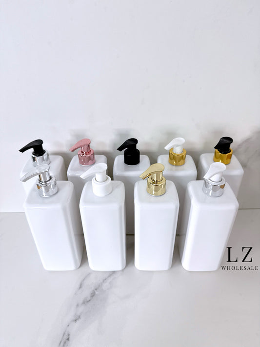 100x White Square 500ml Bottle With Pump - Bulk Buy