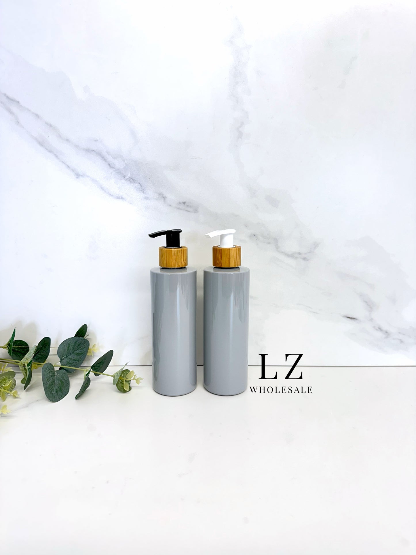 Grey Tubular 250ml Bottle With Bamboo Pump