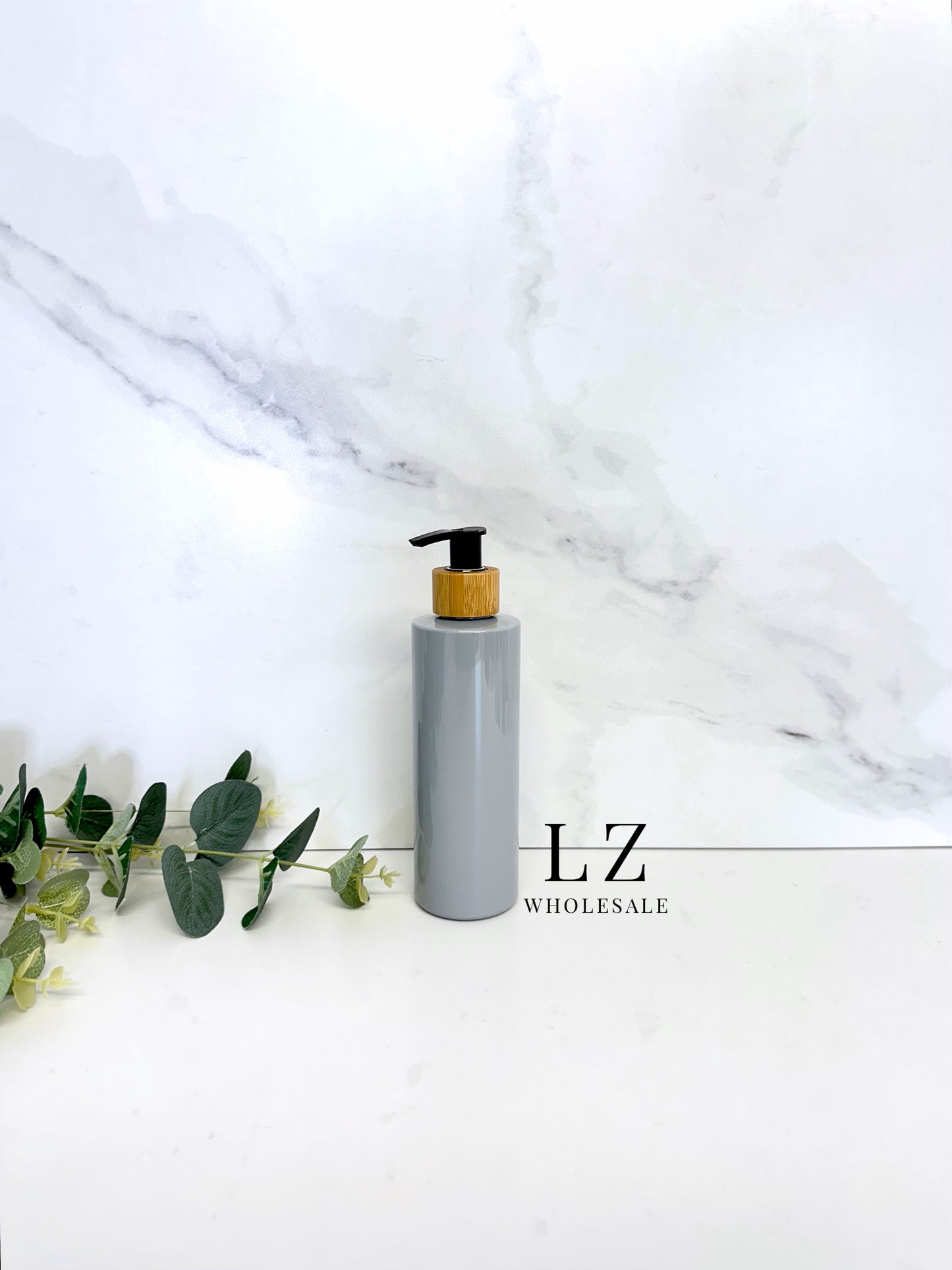 Grey Tubular 250ml Bottle With Bamboo Pump