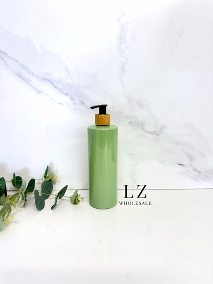 Sage Green Tubular 500ml Bottle With Bamboo Pump