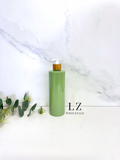 Sage Green Tubular 500ml Bottle With Bamboo Pump