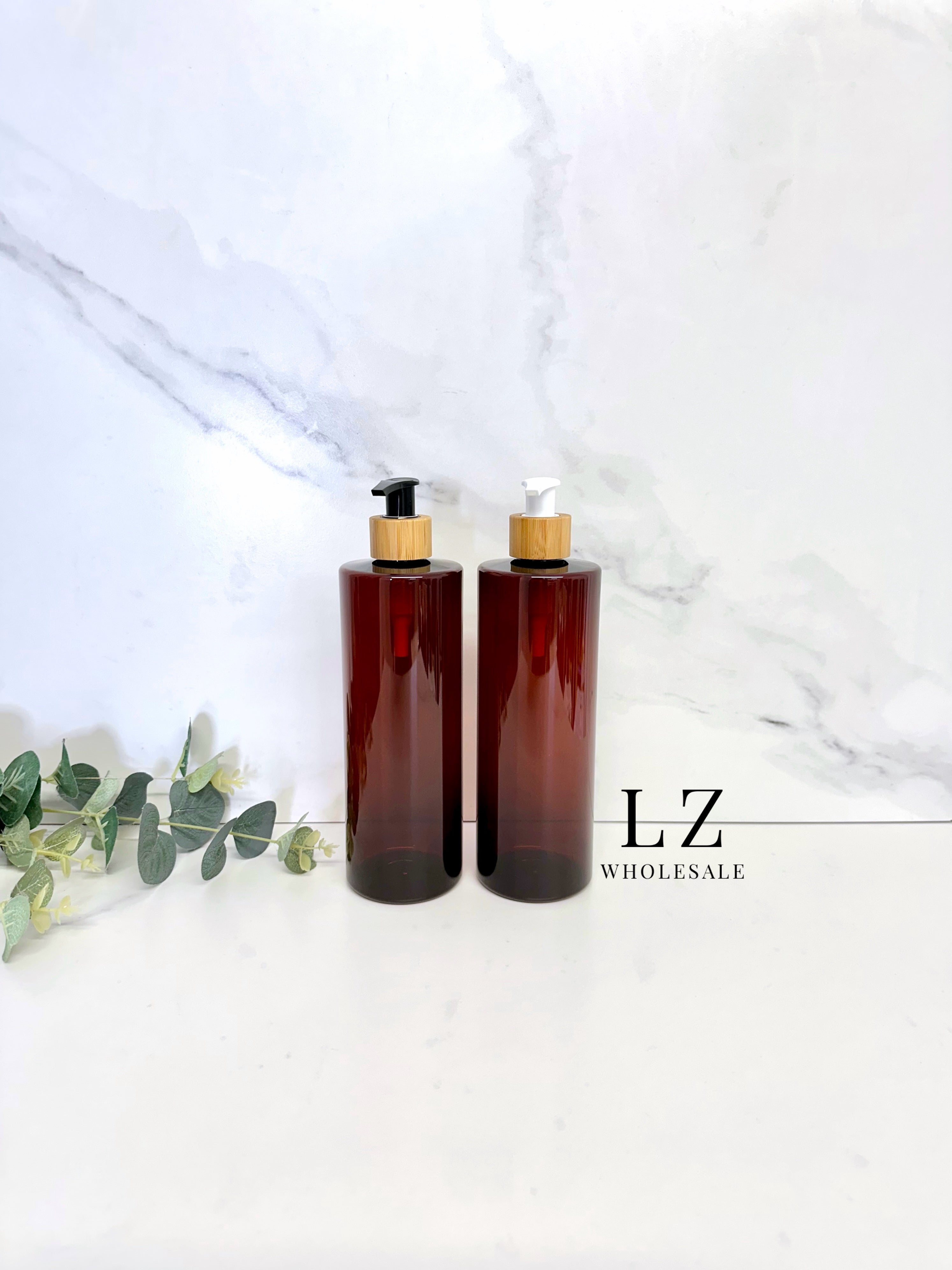 Translucent Amber Tubular 500ml Bottle With Bamboo Pump – LZ Wholesale