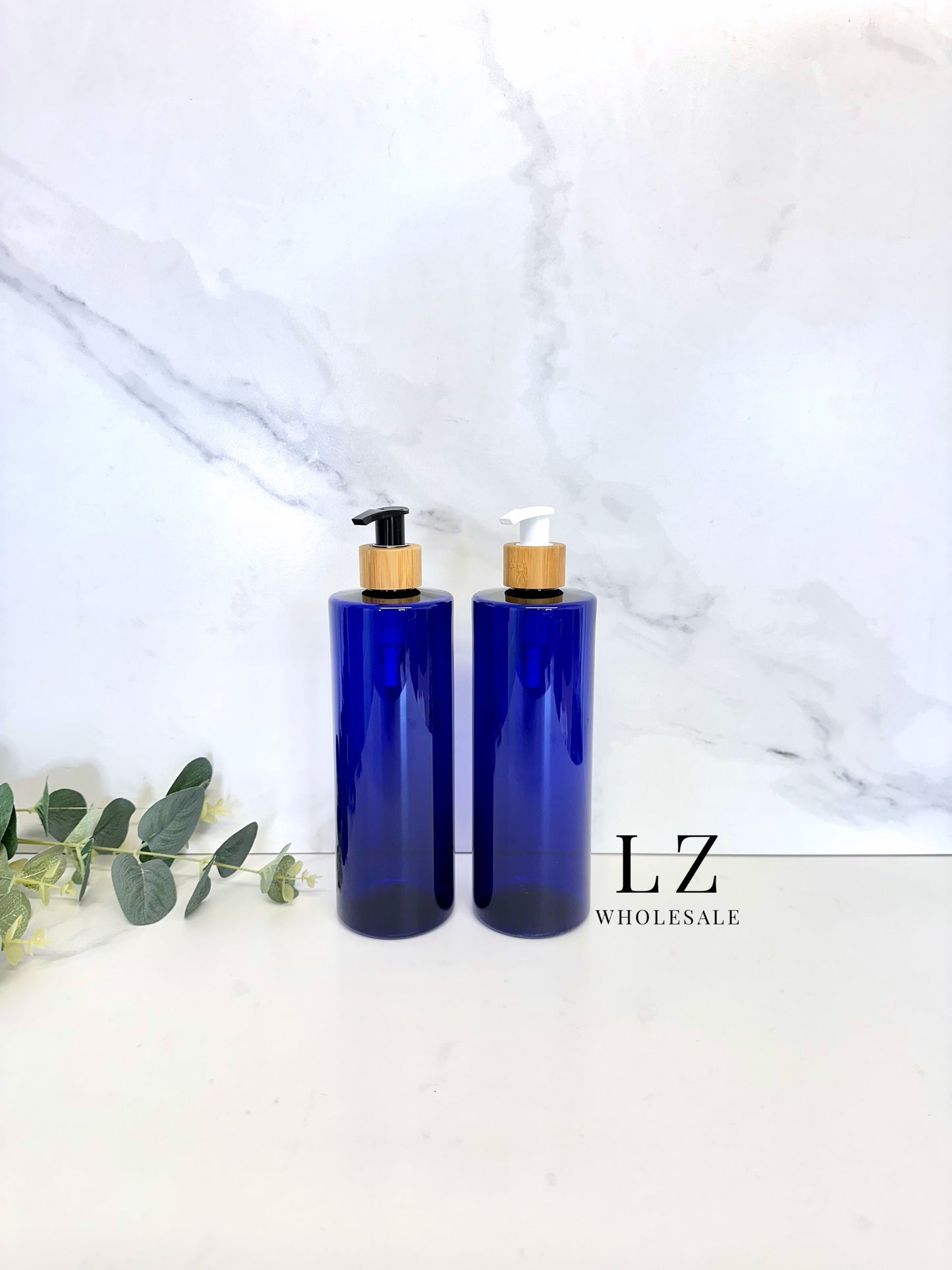 Translucent Blue Tubular 500ml Bottle With Bamboo Pump