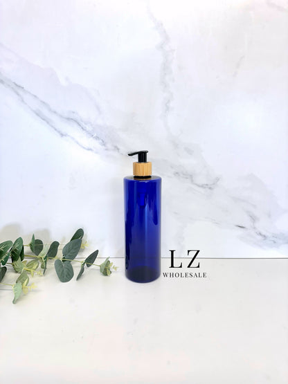 Translucent Blue Tubular 500ml Bottle With Bamboo Pump