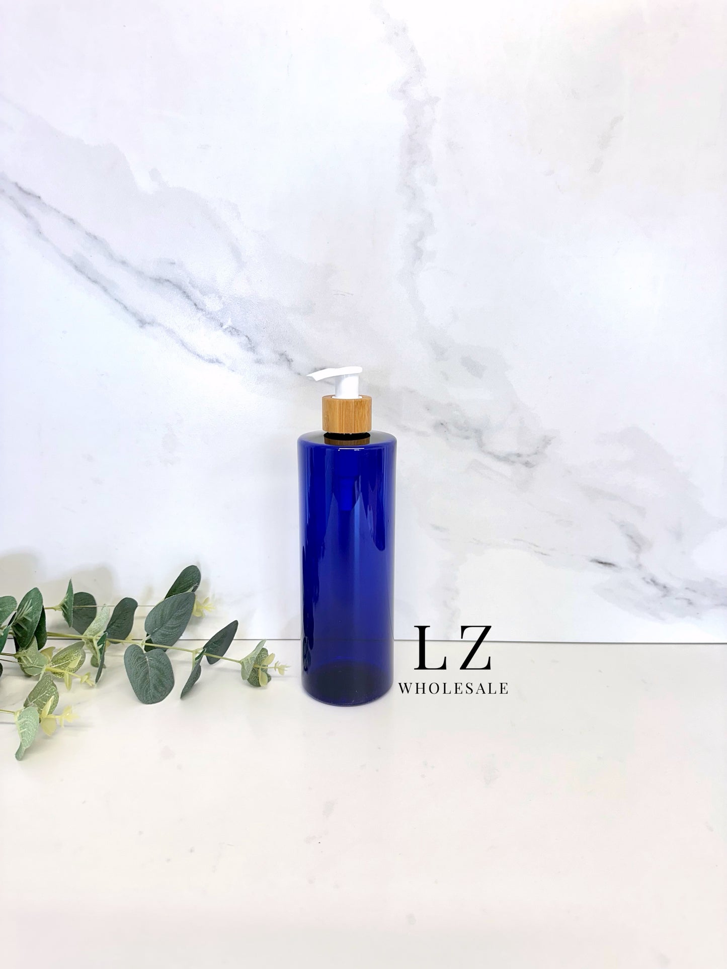 Translucent Blue Tubular 500ml Bottle With Bamboo Pump