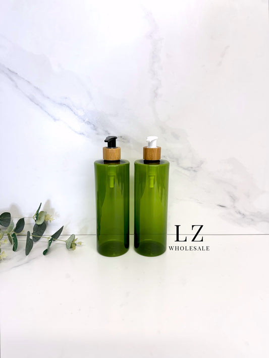 Translucent Green Tubular 500ml Bottle With Bamboo Pump